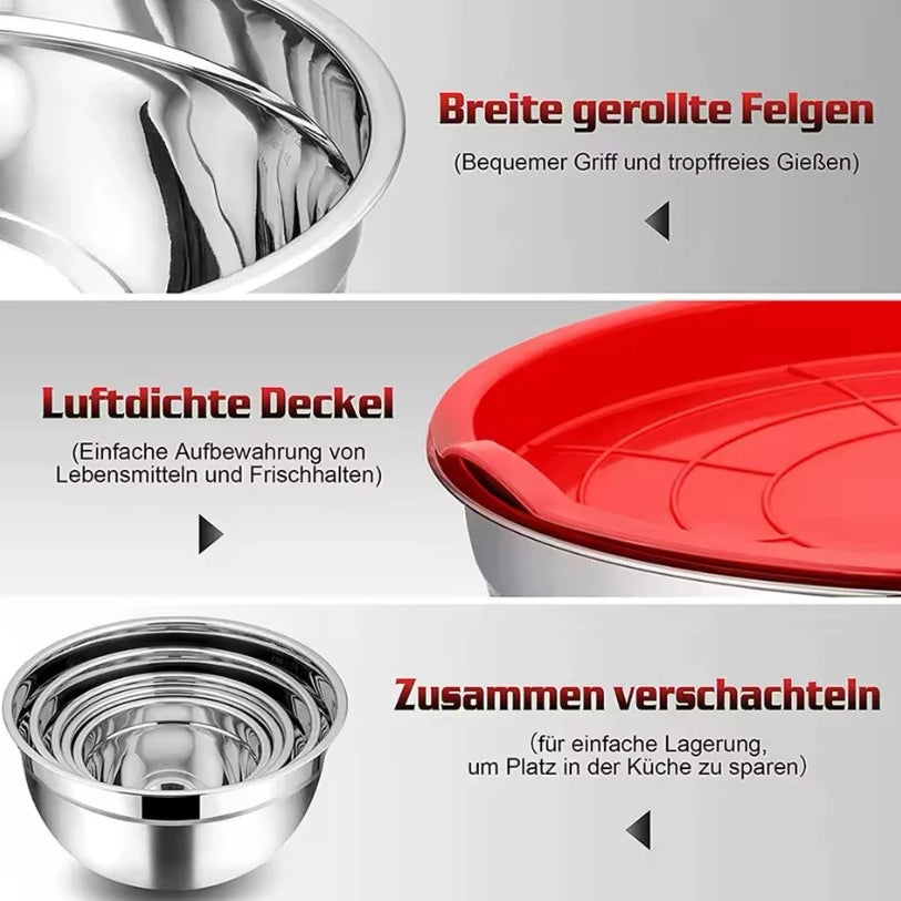 5-Piece Stainless Steel Mixing Bowl Set with Colorful Lids