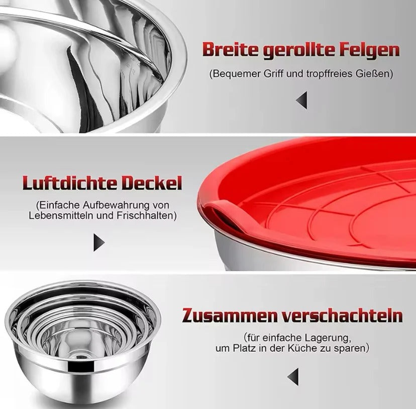 5-Piece Stainless Steel Mixing Bowl Set with Colorful Lids