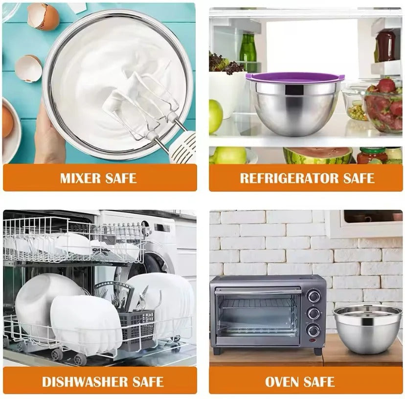 5-Piece Stainless Steel Mixing Bowl Set with Colorful Lids
