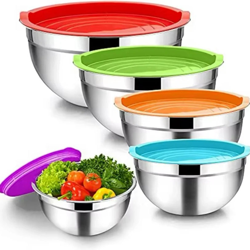 5-Piece Stainless Steel Mixing Bowl Set with Colorful Lids