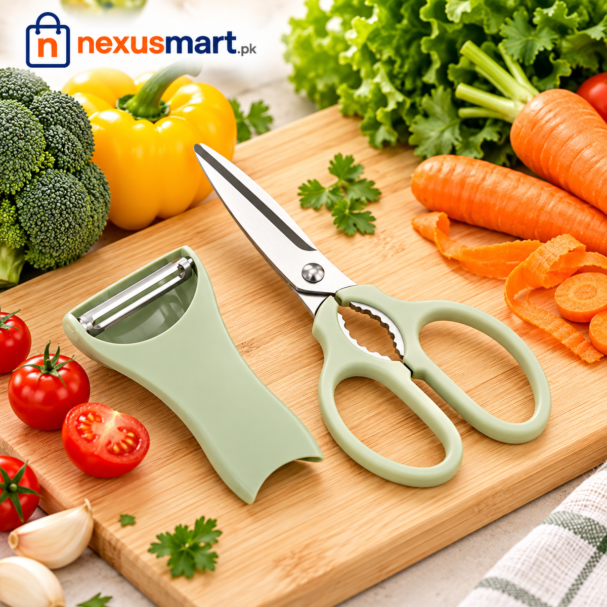 2-in-1 Peeler with Scissors – Multipurpose Kitchen Cutting & Peeling Tool