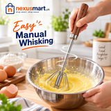 Stainless Steel Push Hand Whisk with Wooden Grip – Manual Kitchen Beater