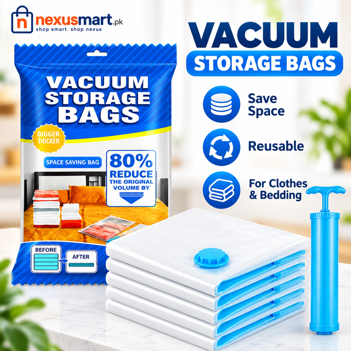 Vacuum Storage Bags for Clothes, Blankets & Travel
