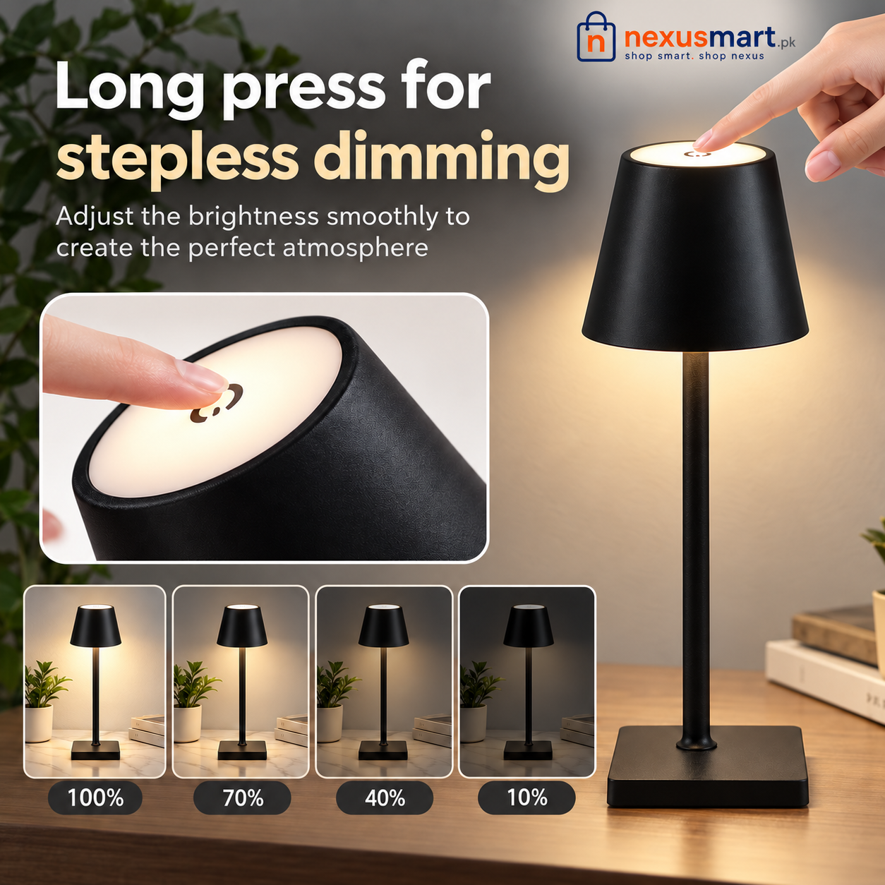 Luxury Metal Rechargeable Tap Lamp – Portable Touch Table Light