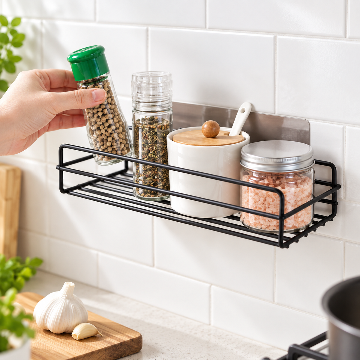 Self-Adhesive Wall-Mounted Iron Shelf – Space-Saving Storage Rack