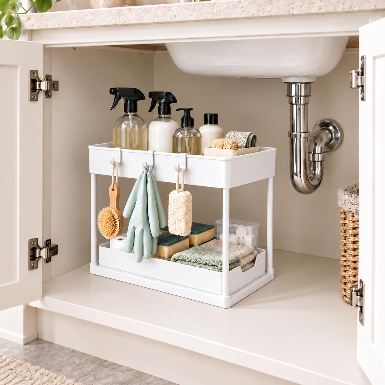 Matrix 2-Tier Sliding Under Sink Organizer – Pull-Out Storage Rack