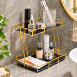 2-Tier Rectangular Golden Vanity Stand – Makeup & Cosmetic Organizer