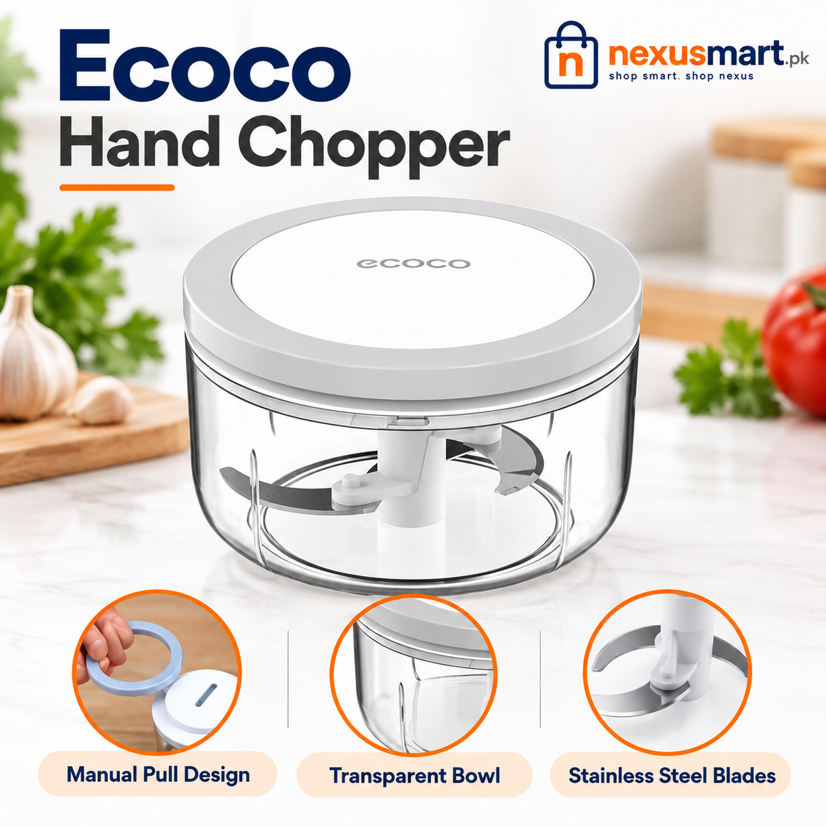 Ecoco 1000ml Hand Chopper for Kitchen Food Prep