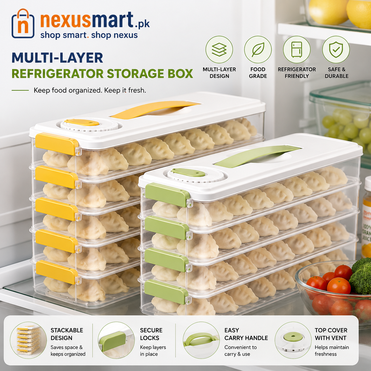 Multi-Layer Refrigerator Storage Box for Dumplings & Food Organization