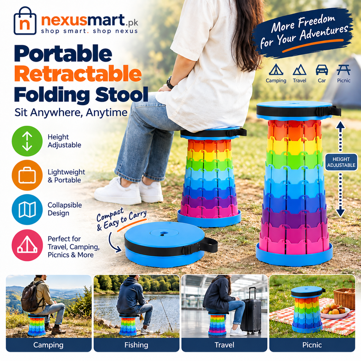 Portable Retractable Folding Stool – Collapsible Lightweight Seat for Camping & Travel