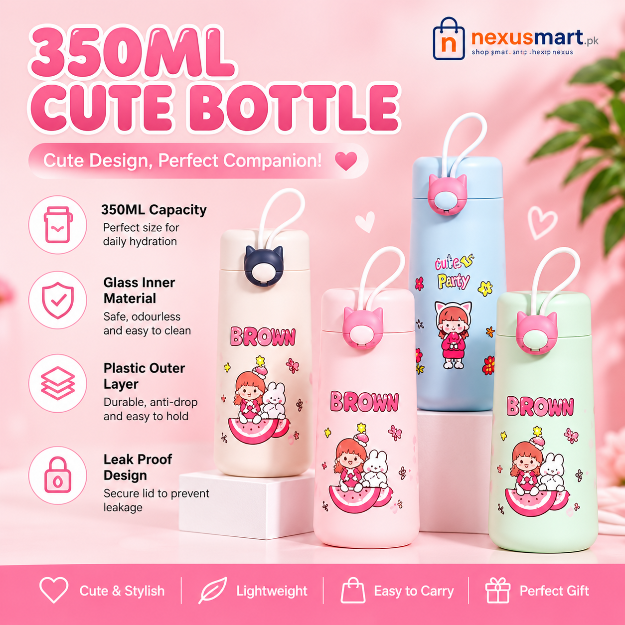 Cute Glass Insulated Water Bottle