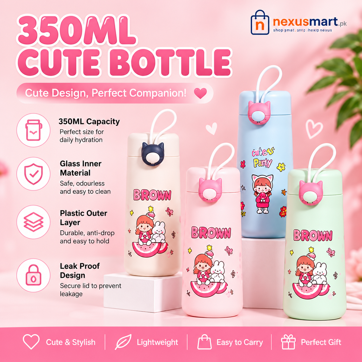 Cute Glass Insulated Water Bottle