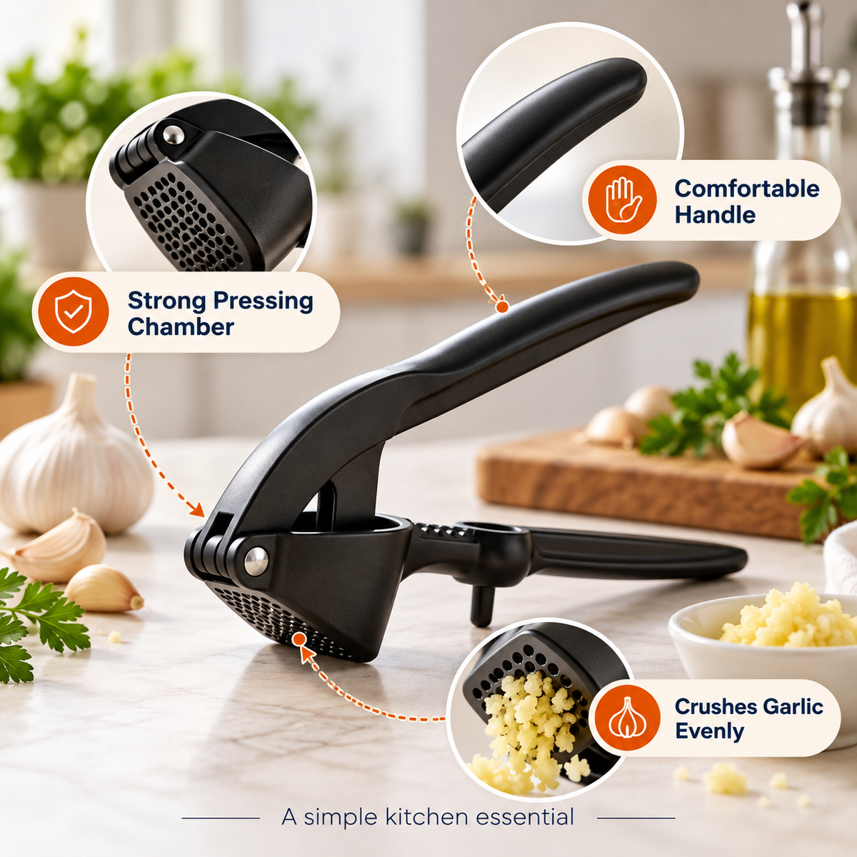 Iron Garlic Press – Manual Garlic Crusher for Kitchen Use