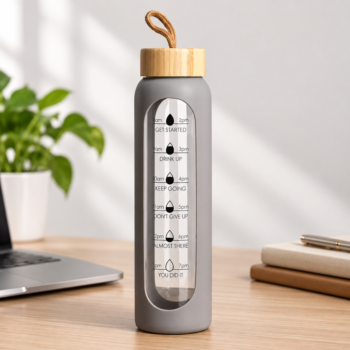 1L Borosilicate Glass Water Bottle with Silicone Sleeve & Bamboo Lid