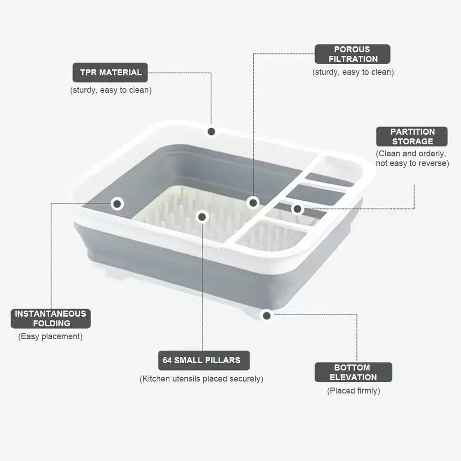 Foldable Dish Drainer Rack with Utensil Holder