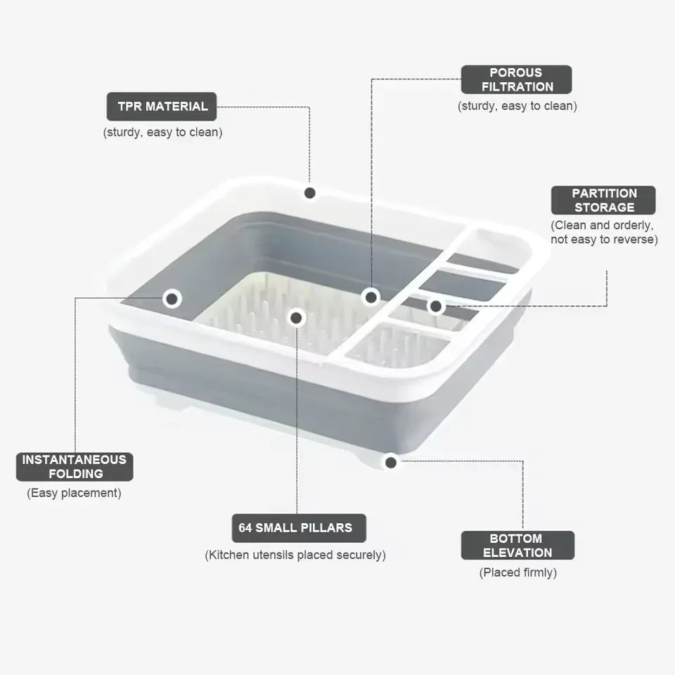 Foldable Dish Drainer Rack with Utensil Holder