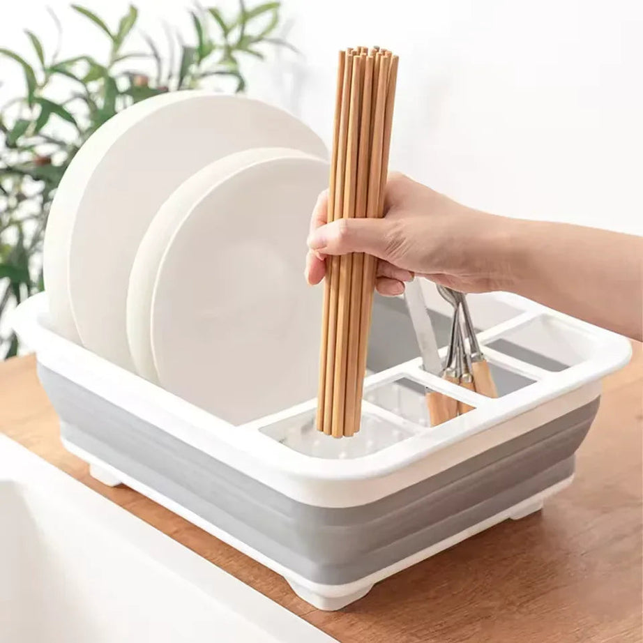 Foldable Dish Drainer Rack with Utensil Holder