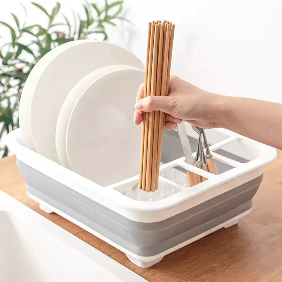 Foldable Dish Drainer Rack with Utensil Holder
