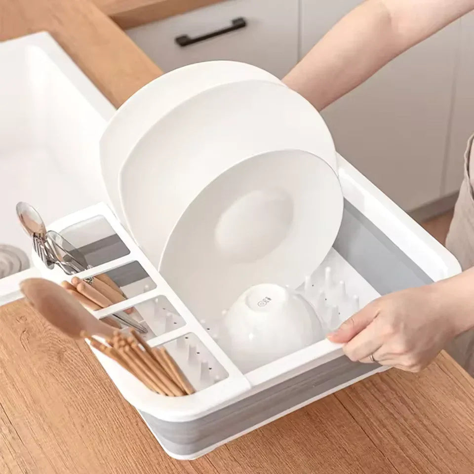 Foldable Dish Drainer Rack with Utensil Holder