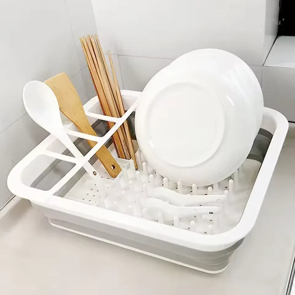 Foldable Dish Drainer Rack with Utensil Holder