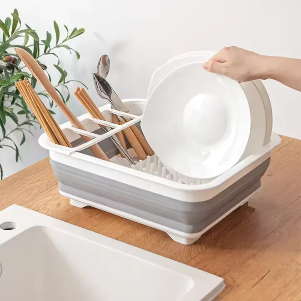 Foldable Dish Drainer Rack with Utensil Holder