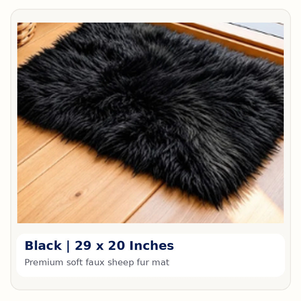 Black Premium Faux Sheep Fur Mat 29 x 20 Inches