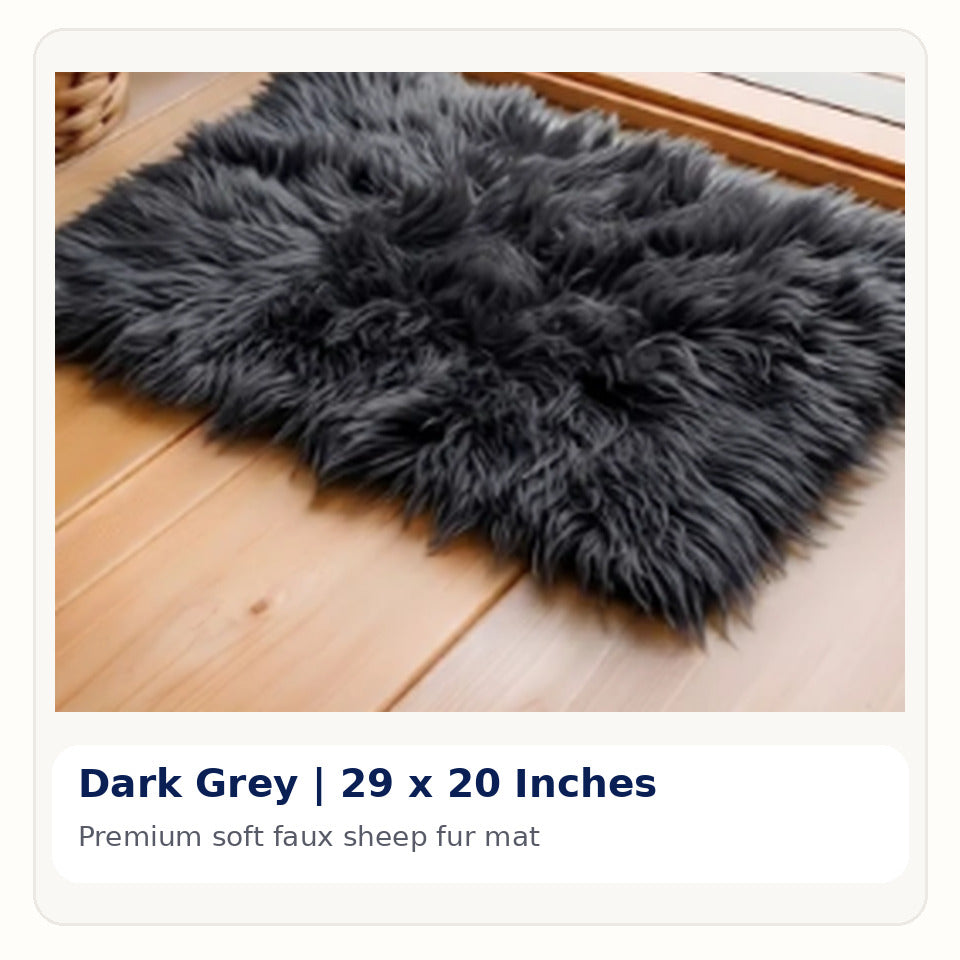 Dark Grey Premium Faux Sheep Fur Mat 29 x 20 Inches