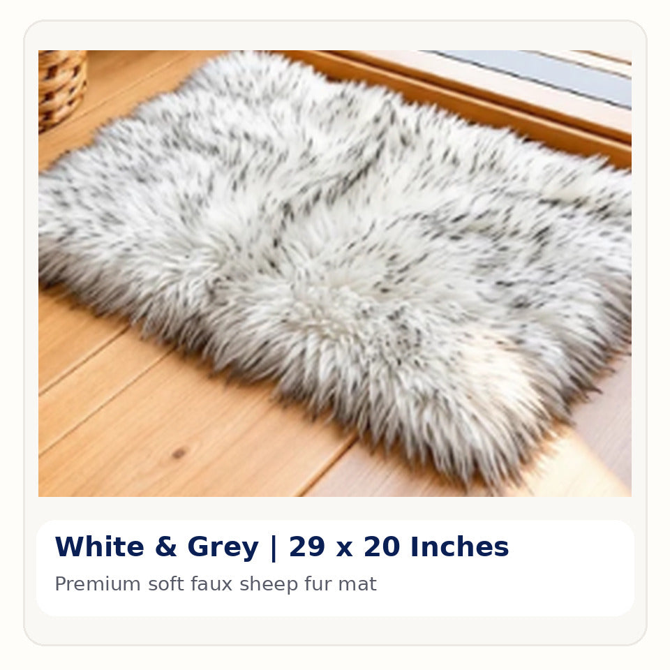White and Grey Premium Faux Sheep Fur Mat 29 x 20 Inches
