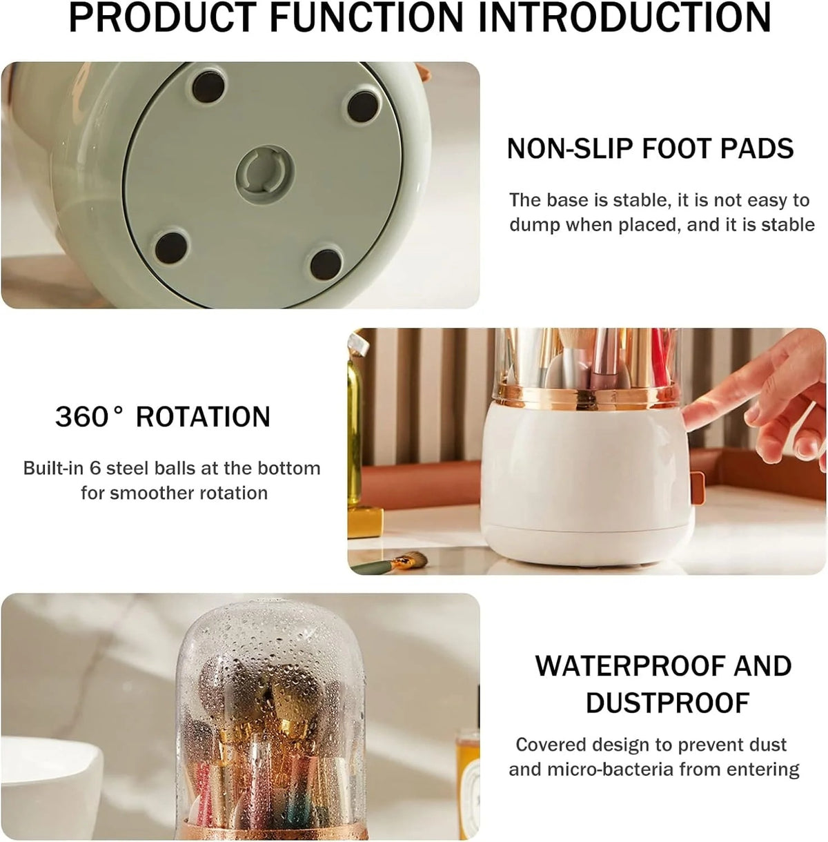 Fancy 360° Rotating Makeup Brush Holder with Lid – Dust-Free Vanity Organizer
