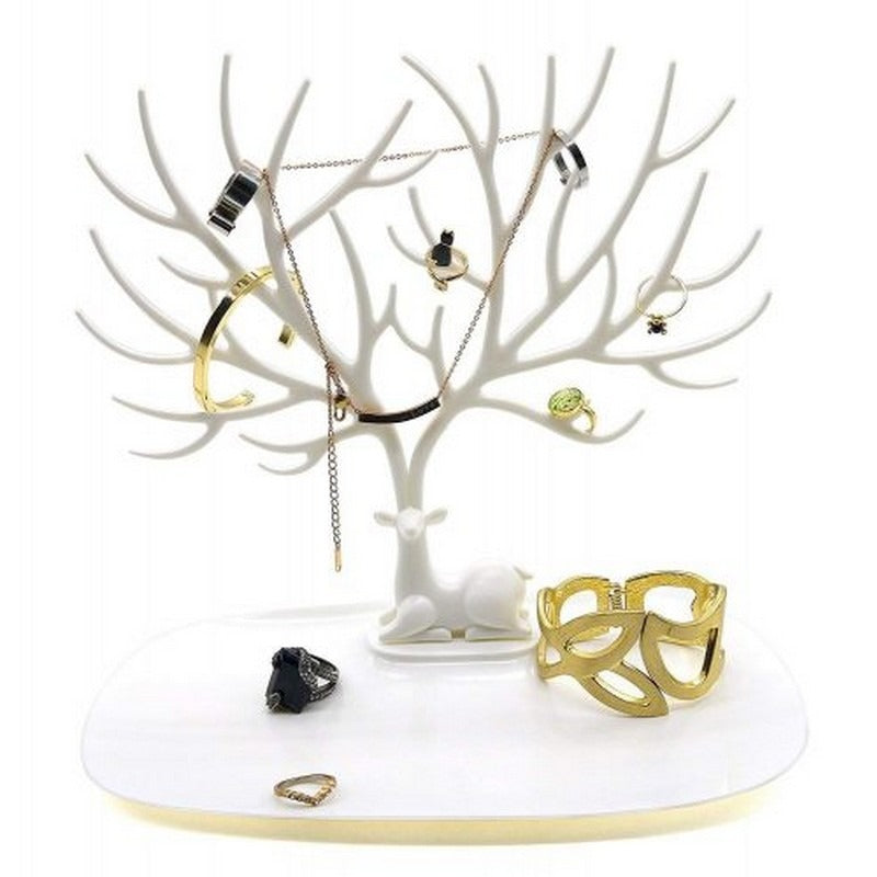 Jewelry Tree Stand with Tray – Earrings, Necklace, Bracelet & Ring Organizer