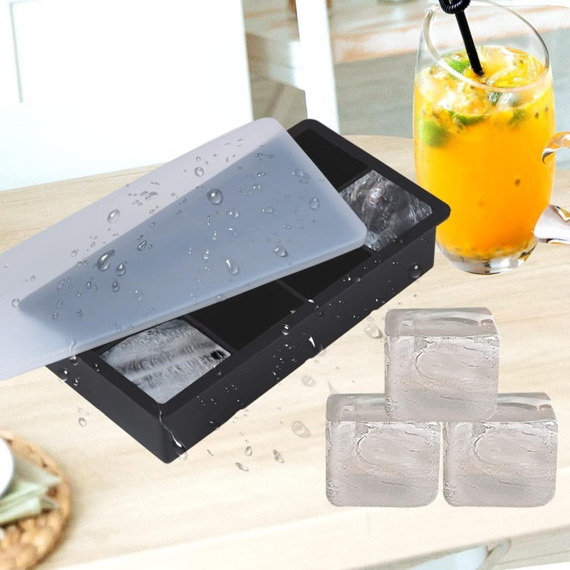 Large 2-Inch Square Silicone Ice Cube Tray with Removable Lid