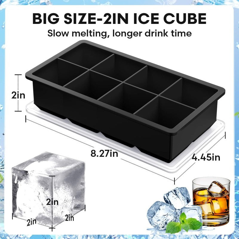 Large 2-Inch Square Silicone Ice Cube Tray with Removable Lid