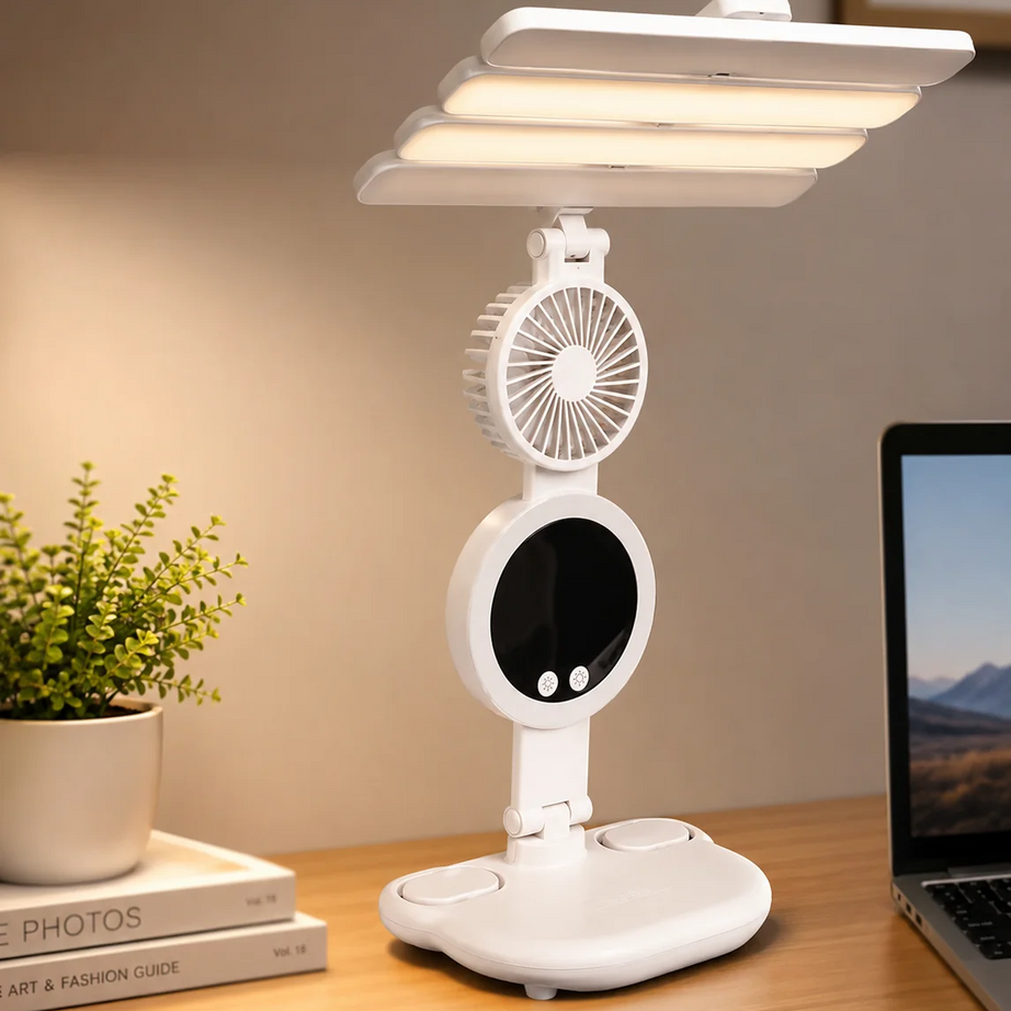3 in 1 Rechargeable LED Desk Lamp with Fan & Phone Holder