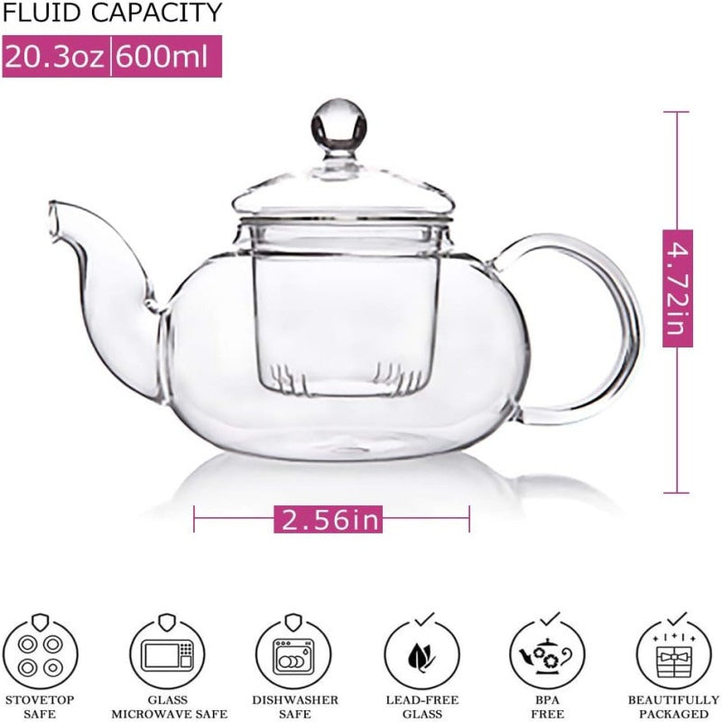 Borosilicate Stovetop Safe Glass Teapot with Glass Infuser view 2 - Nexusmart Pakistan
