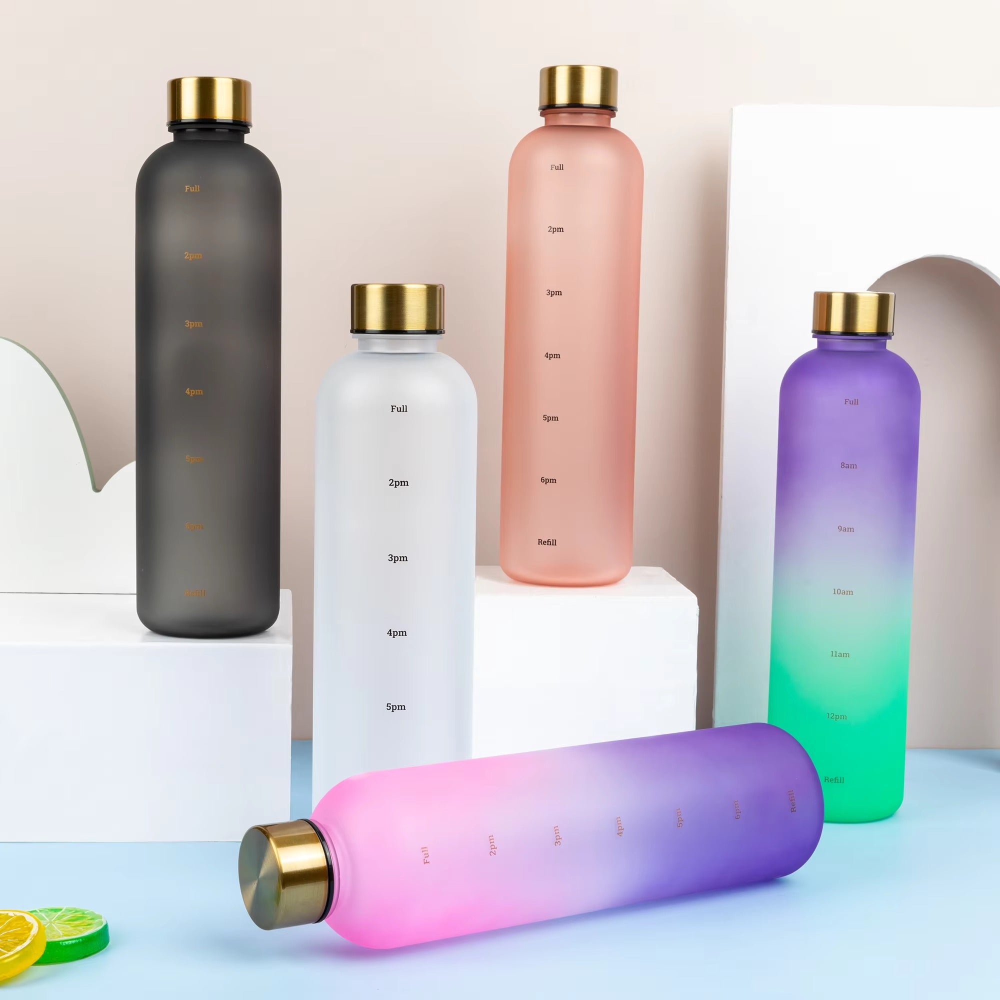 1L Time Marker Water Bottle – Motivational Sports Bottle