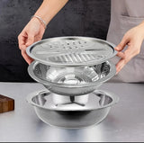Stainless Steel 3 in 1 Colander Basin with Vegetable Slicer & Grater