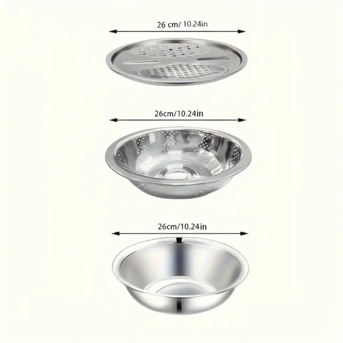 Stainless Steel 3 in 1 Colander Basin with Vegetable Slicer & Grater