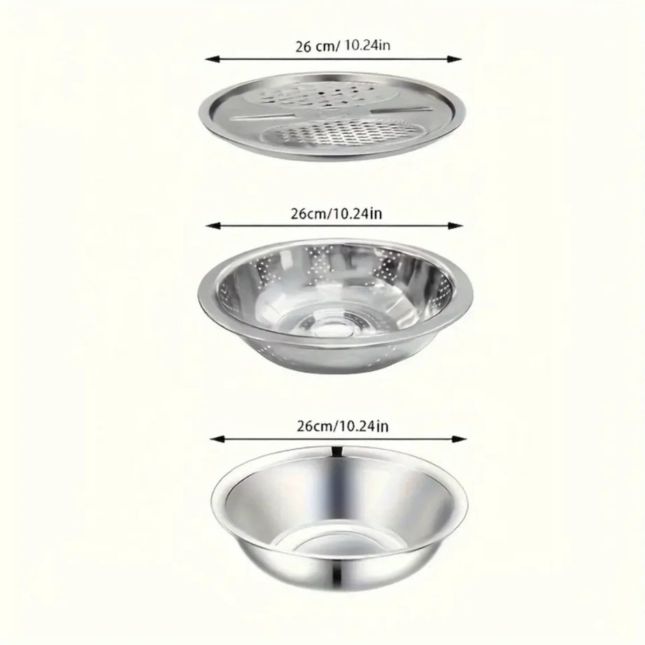 Stainless Steel 3 in 1 Colander Basin with Vegetable Slicer & Grater