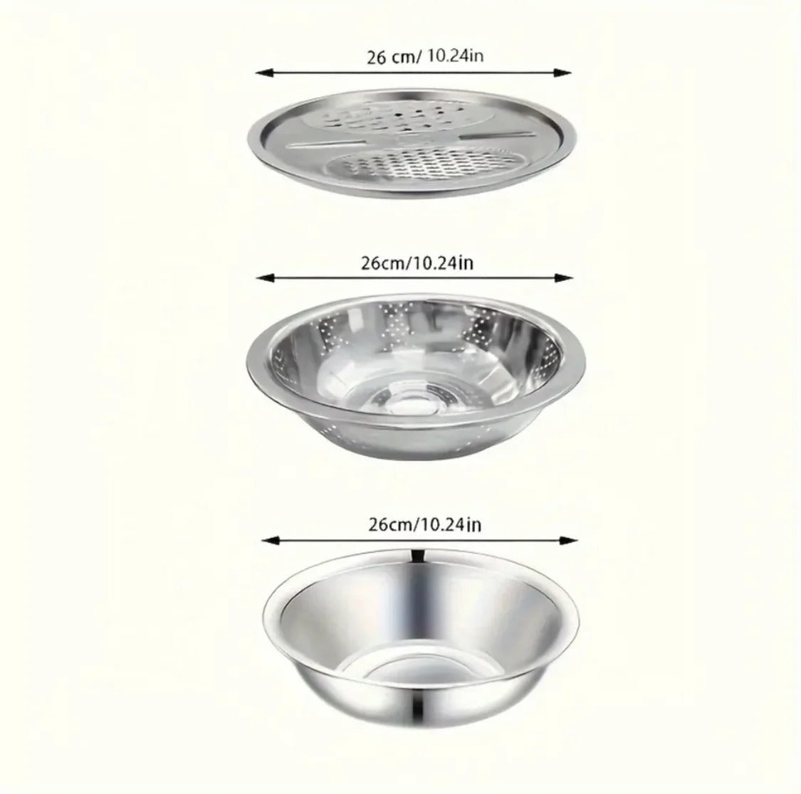 Stainless Steel 3 in 1 Colander Basin with Vegetable Slicer & Grater