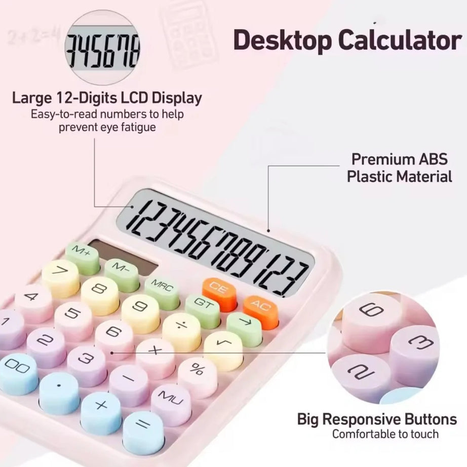Cute 12 Digit Calculator with Big Buttons & Large LCD Display