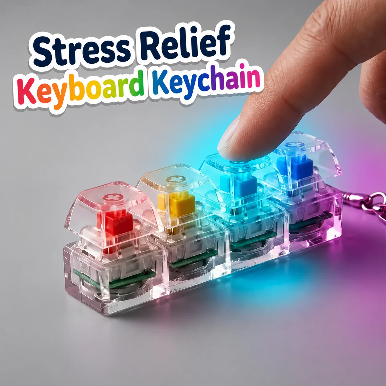 Keyboard LED Fidget Keychain – Mini RGB Mechanical Switch Keychain Clicker | Pocket Stress Relief Fidget Toy for Keyboard Enthusiasts