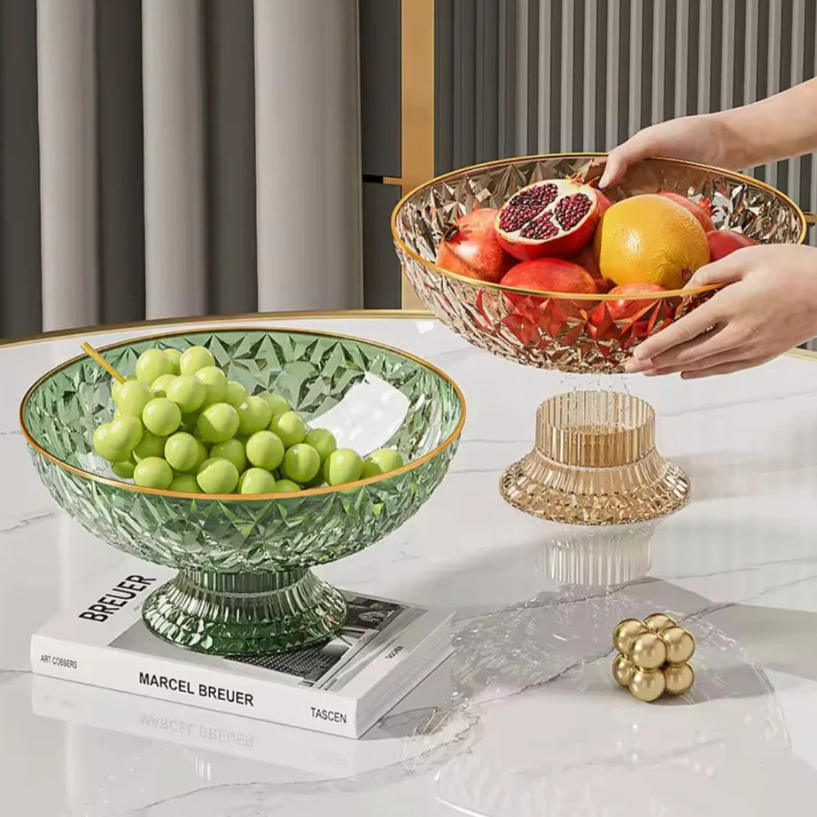 Luxury Crystal Pedestal Fruit Bowl with Gold Rim