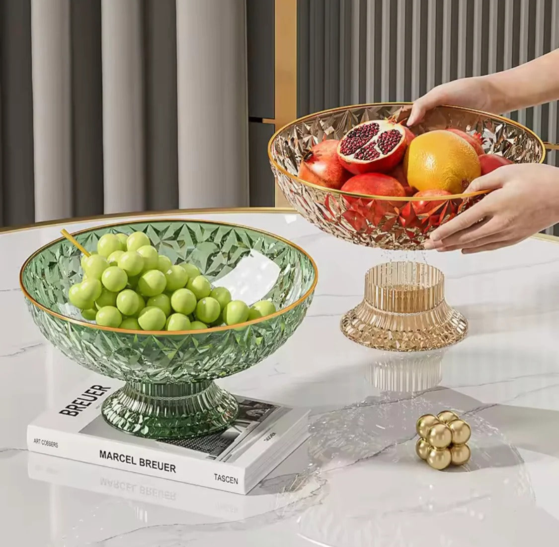 Luxury Crystal Pedestal Fruit Bowl with Gold Rim