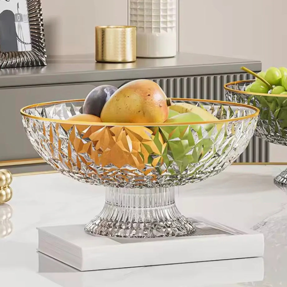 Luxury Crystal Pedestal Fruit Bowl with Gold Rim