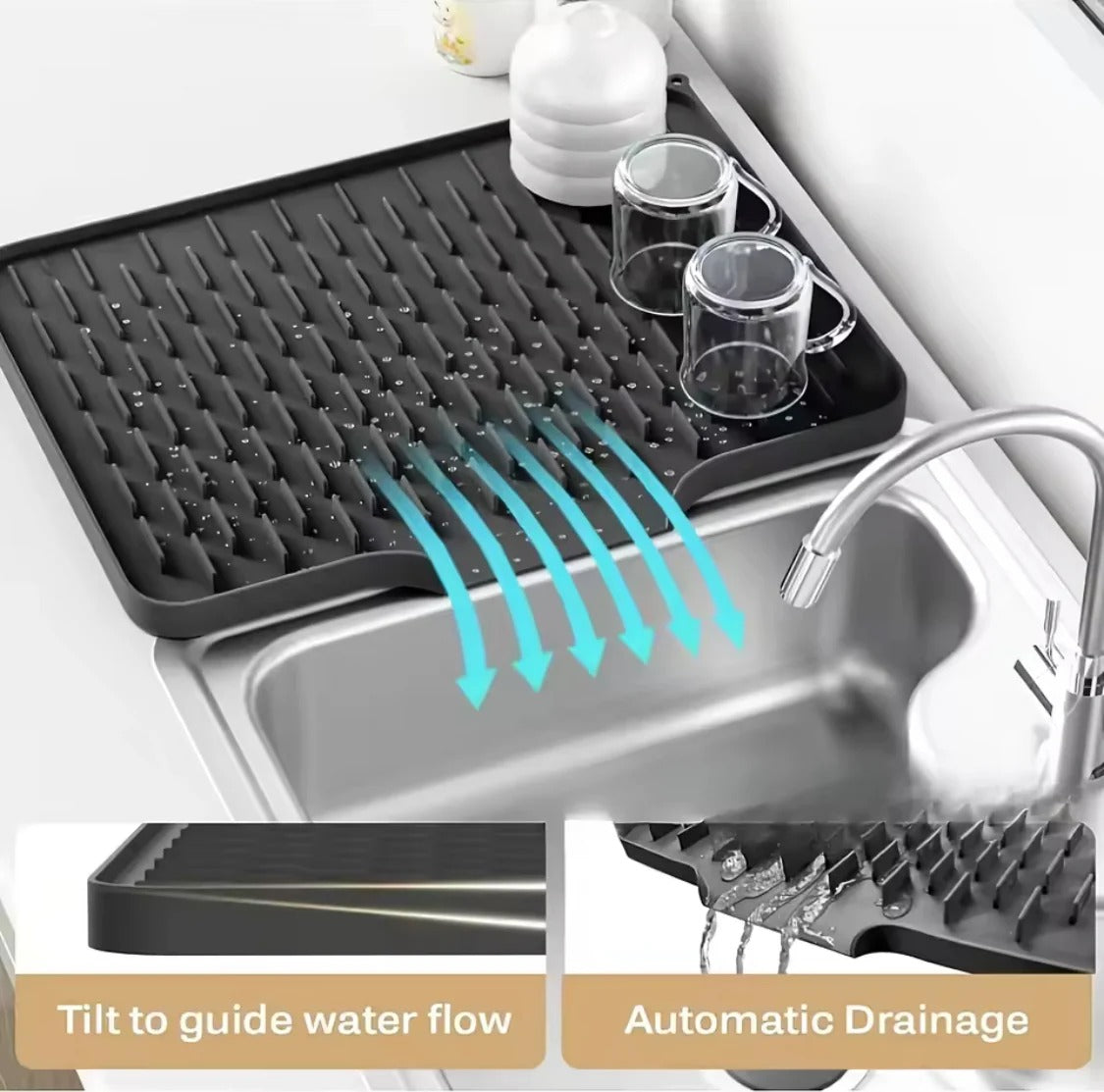 Silicone Anti Slip Kitchen Drain Mat – Waterproof Drying Pad