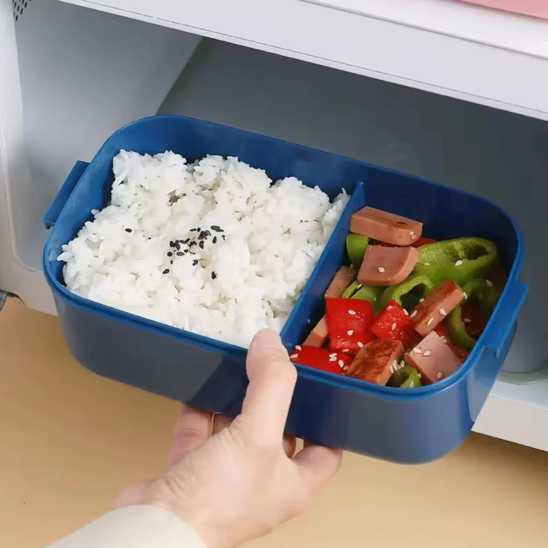 Kendy Portable Rectangle Lunch Box with Spoon & Fork, Crystal Clear Lid Kids School Lunch Box, Multipurpose Food Storage Container