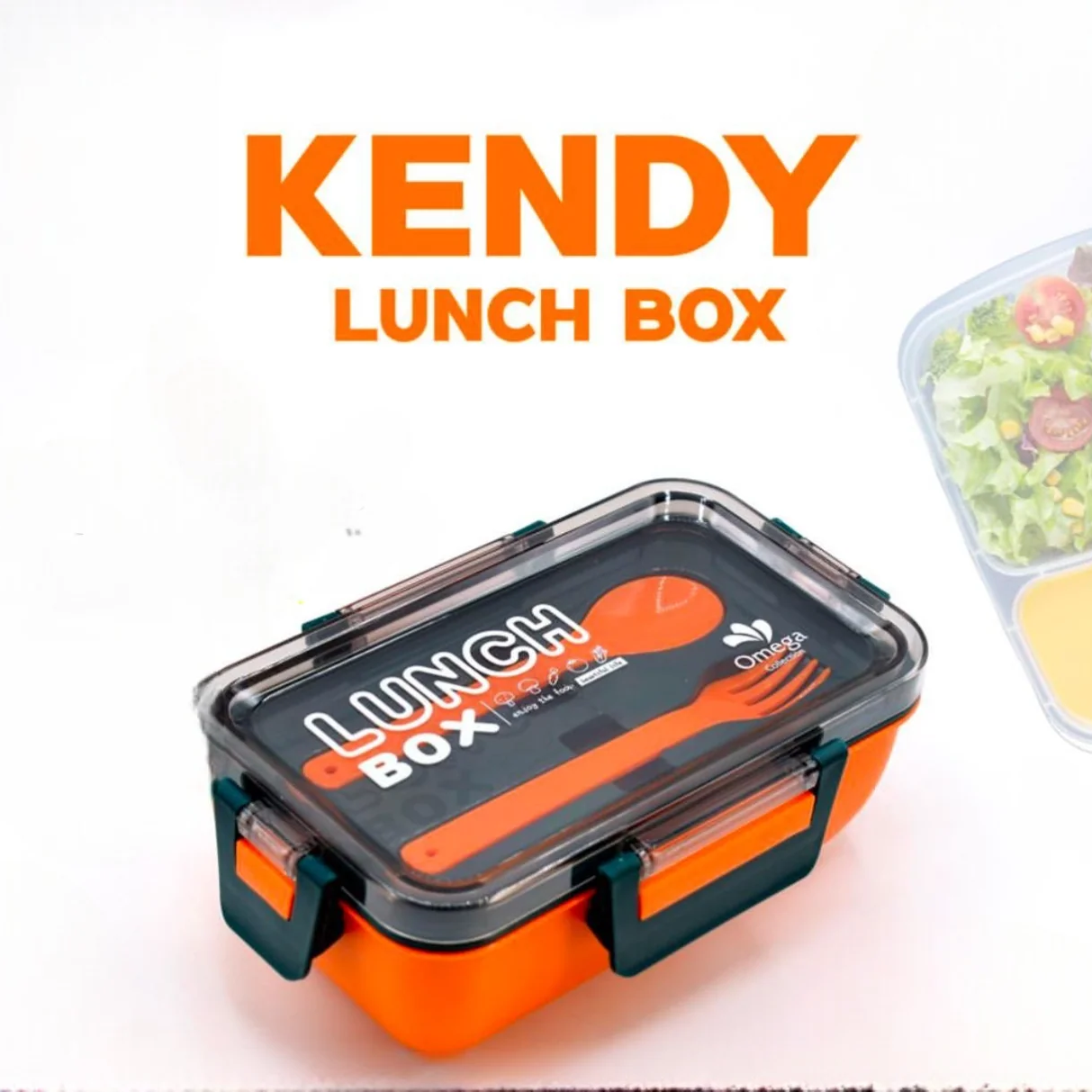 Kendy Portable Rectangle Lunch Box with Spoon & Fork, Crystal Clear Lid Kids School Lunch Box, Multipurpose Food Storage Container