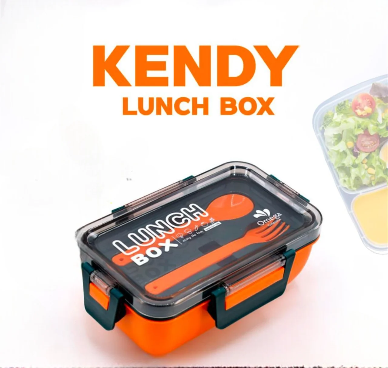 Kendy Portable Rectangle Lunch Box with Spoon & Fork, Crystal Clear Lid Kids School Lunch Box, Multipurpose Food Storage Container