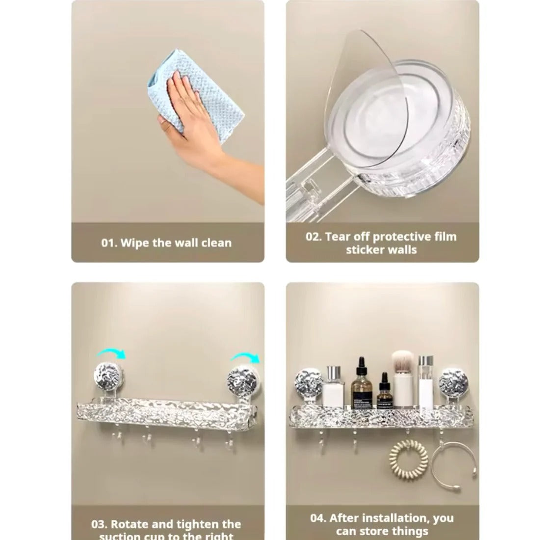 Transparent Suction Cup Bathroom Shelf – Wall Mounted Storage Organizer