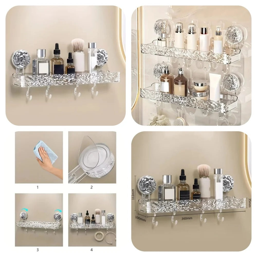 Transparent Suction Cup Bathroom Shelf – Wall Mounted Storage Organizer